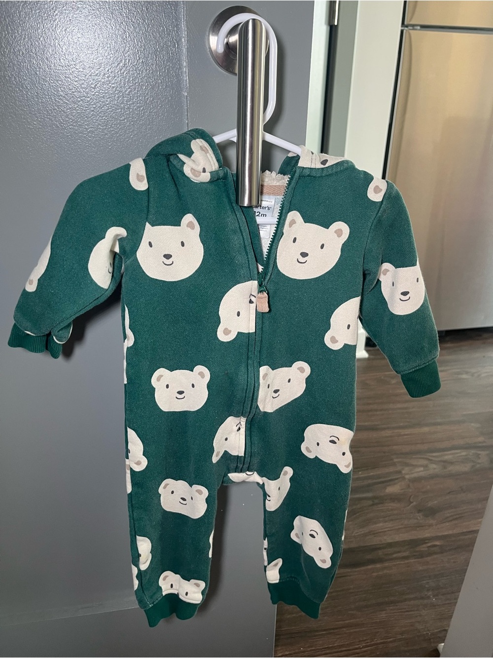 Carter's Dark Green Bear-Print Hooded One-Piece